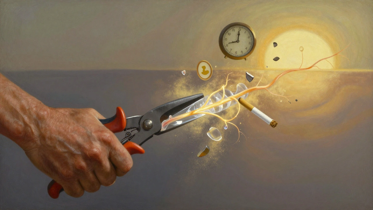 A worker&#039;s hand shows a compressed nerve inside a crystal tunnel, with symbols of risk dissolving into light.