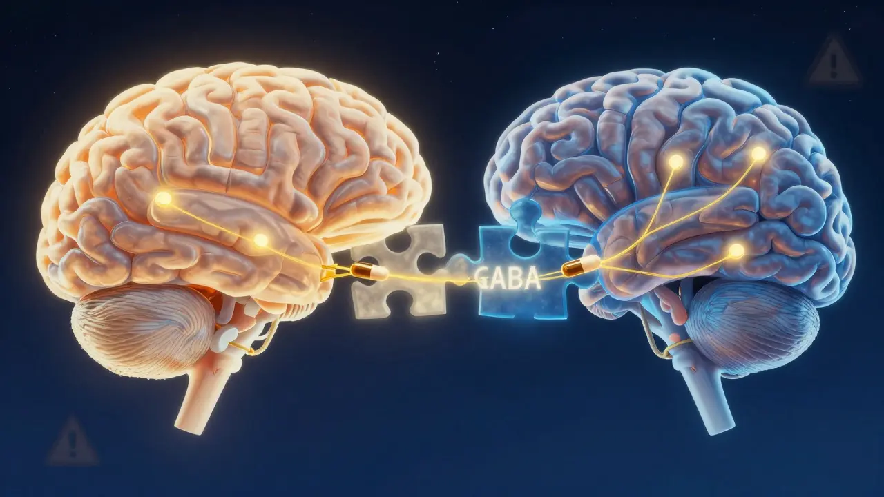 Two interlocking brains with glowing neurotransmitter threads forming a noose around the brainstem.