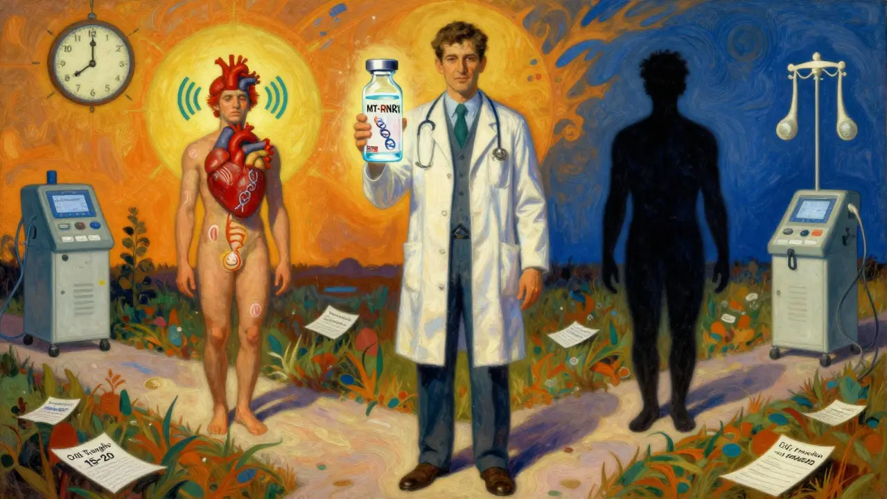 A clinician at a crossroads, holding vancomycin, with one path showing health and the other hearing loss and dialysis, in rich painterly light.