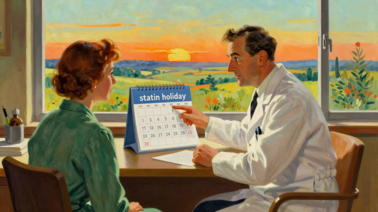 Doctor explaining a medication schedule to a patient in a brightly lit office.
